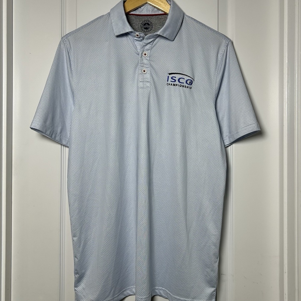 Flag & Anthem MadeFlex ISCO Championship Embroidered Logo Blue White Golf Polo